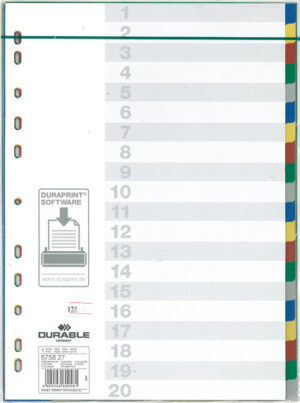 DURABLE DIVIDER INDEXES COLOURED WITH 20 TABS 6758