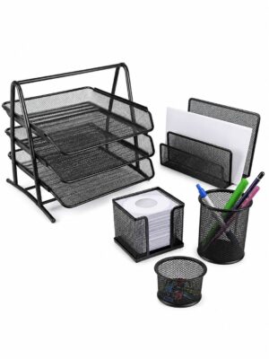 5 pcs desk set (3 layer tray) black 7802