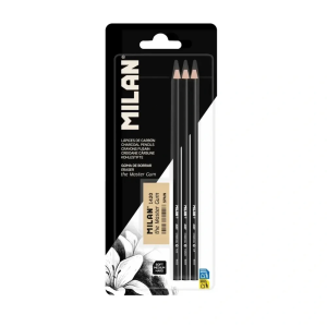 MILAN Art Charcoal Pencil Set – 3 Pencils + The Master Gum Eraser